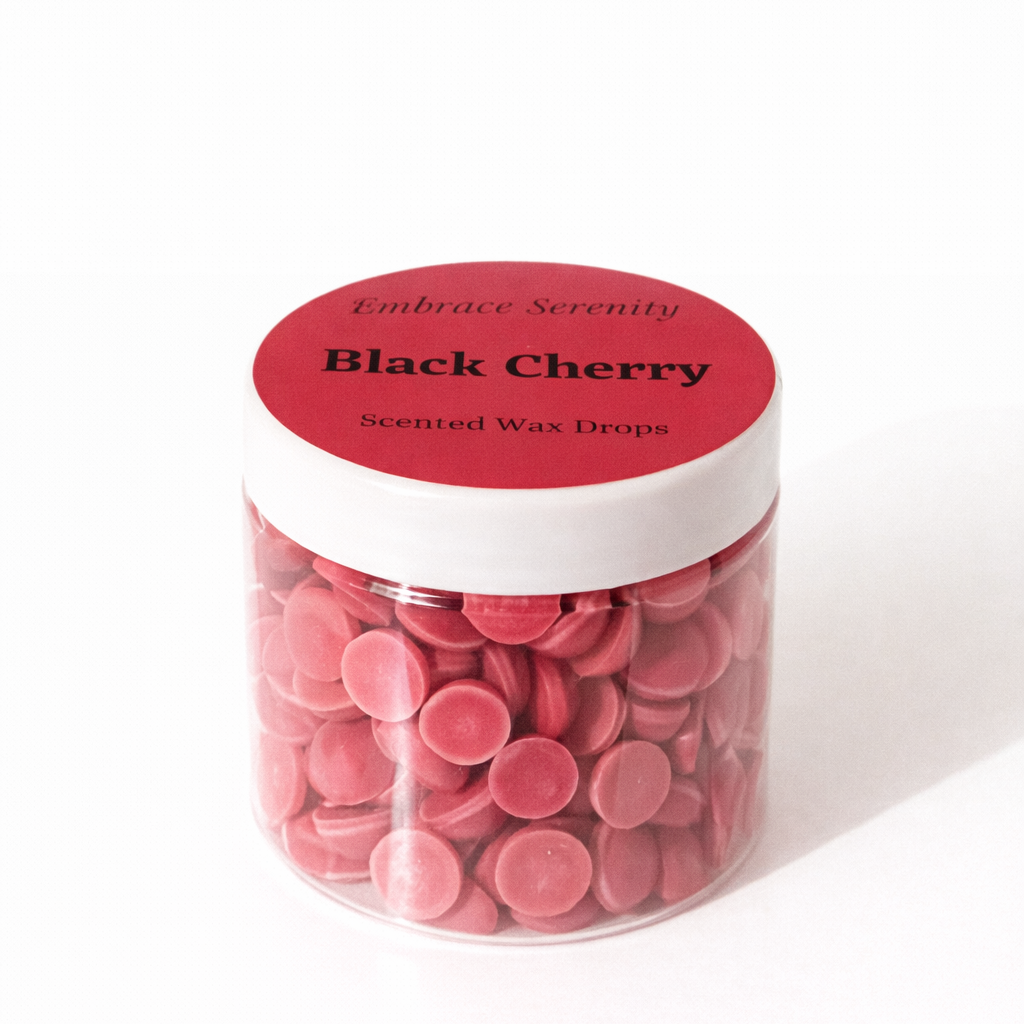 Jar of Black Cherry scented wax melts on a white background